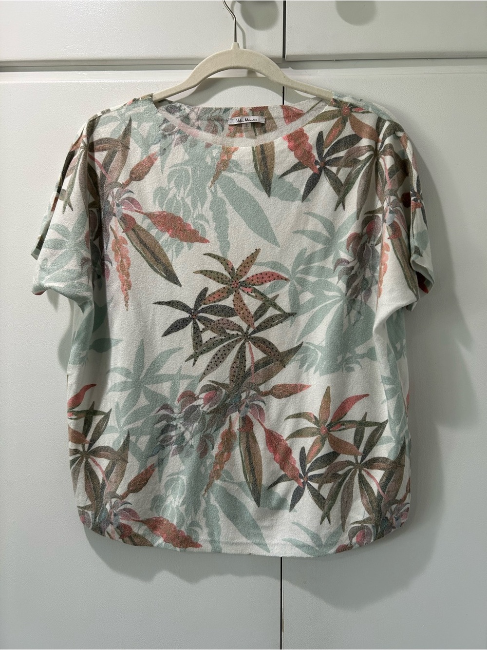 Lightweight Tropical Print Blouse - White/Mint S